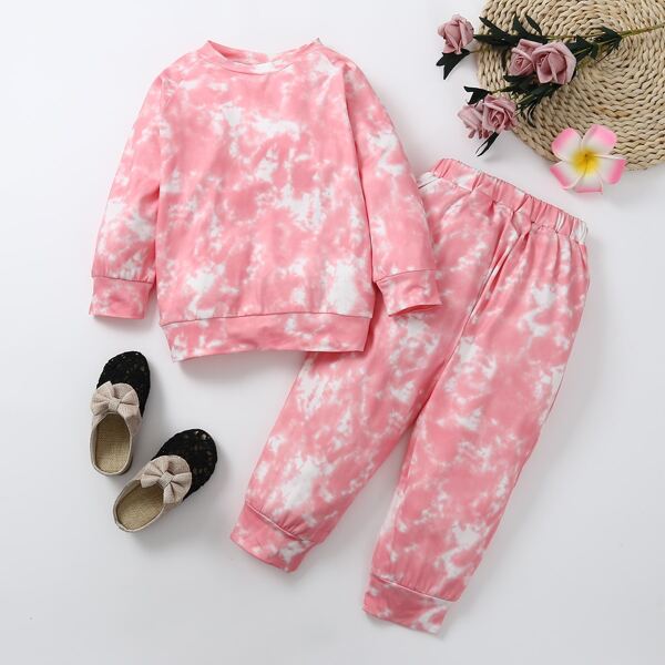 

Baby Girl Tie Dye Sweatshirt & Sweatpants, Baby pink