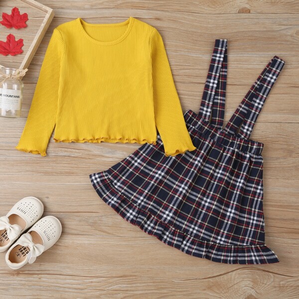 

Toddler Girls Lettuce Trim Tee & Plaid Pinafore Skirt, Multicolor