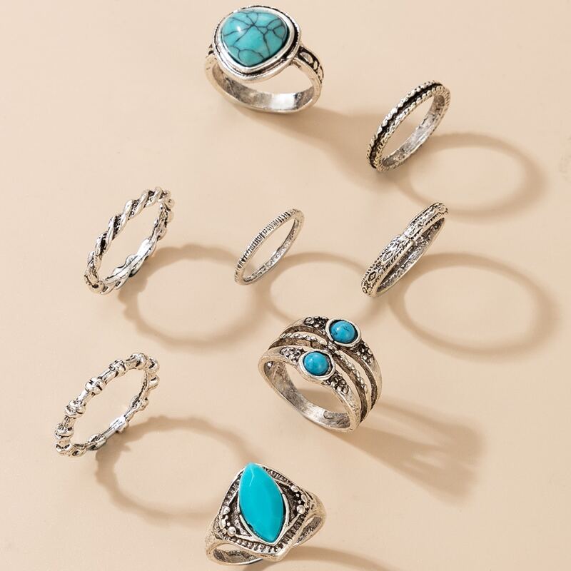 

8pcs Gemstone Ring, Silver
