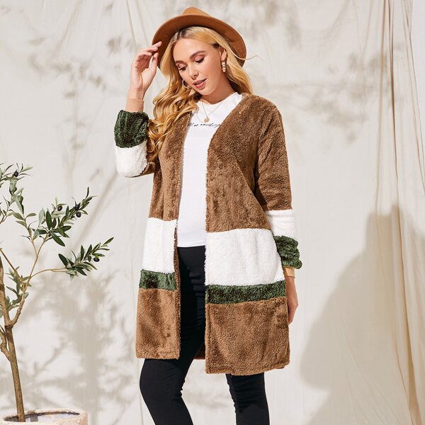 

Maternity Color Block Open Front Coat, Multicolor