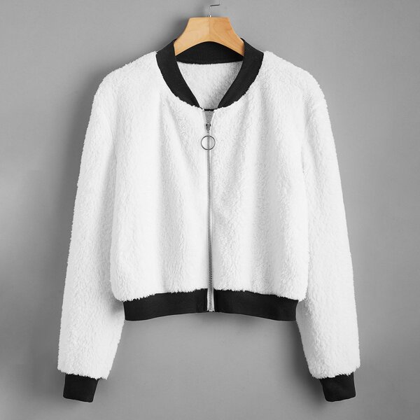 

Letter Embroidery Teddy Bomber Jacket, White