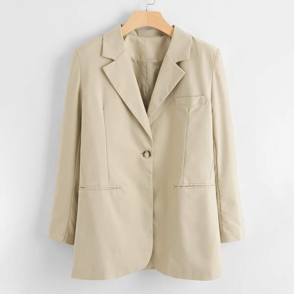 

Lapel Collar Single Button Blazer, Khaki