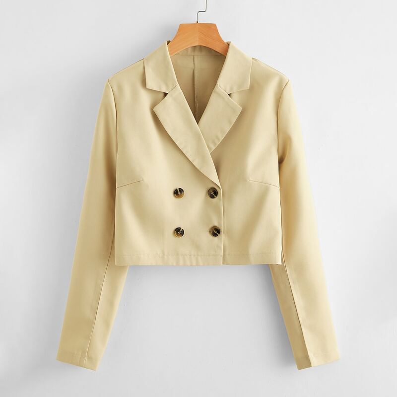 

Solid Double Breasted Crop Blazer, Apricot