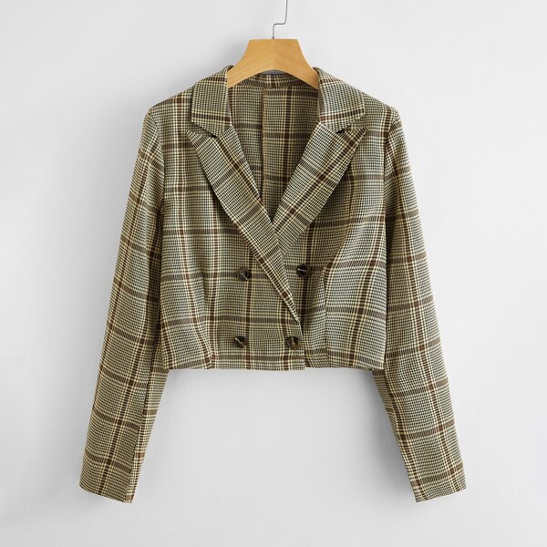 

Plaid Double Breasted Crop Blazer, Multicolor