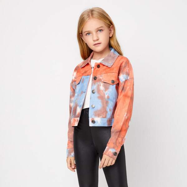 

Girls Tie Dye Drop Shoulder Button Front Jacket, Multicolor
