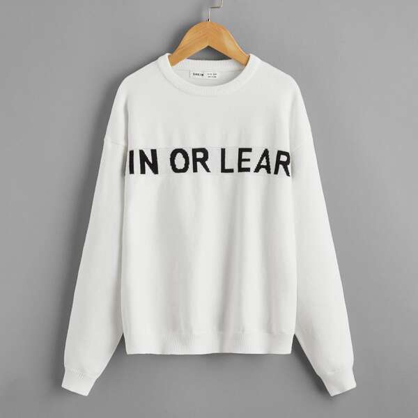 

Boys Slogan Graphic Drop Shoulder Sweater, Black and white