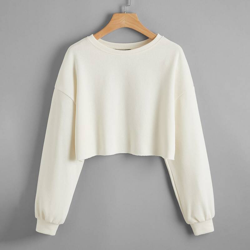 

Drop Shoulder Crop Pullover, Beige