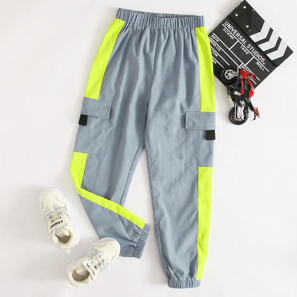 

Boys Flap Pocket Front Contrast Sideseam Pants, Dusty blue