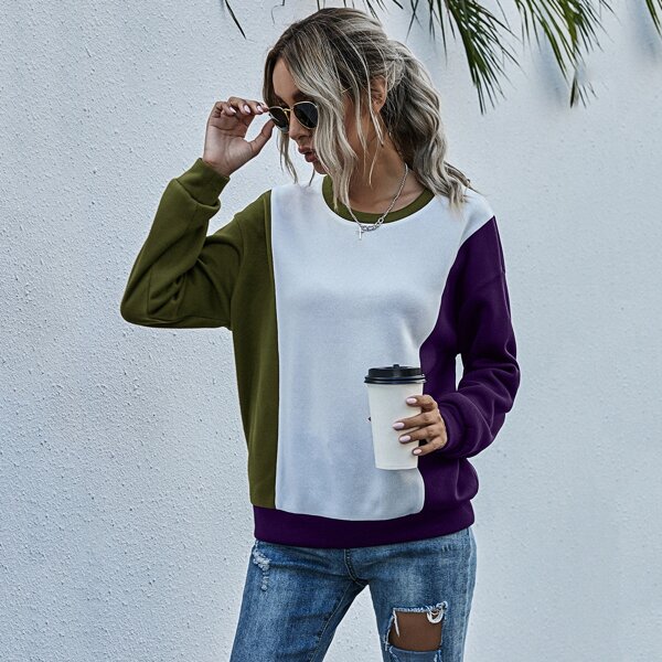 

Colorblock Round Neck Sweatshirt, Multicolor
