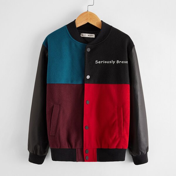 

Boys Letter Embroidered Colorblock Bomber Jacket, Multicolor