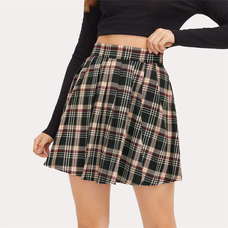 

Plaid Pleated Skirt, Multicolor