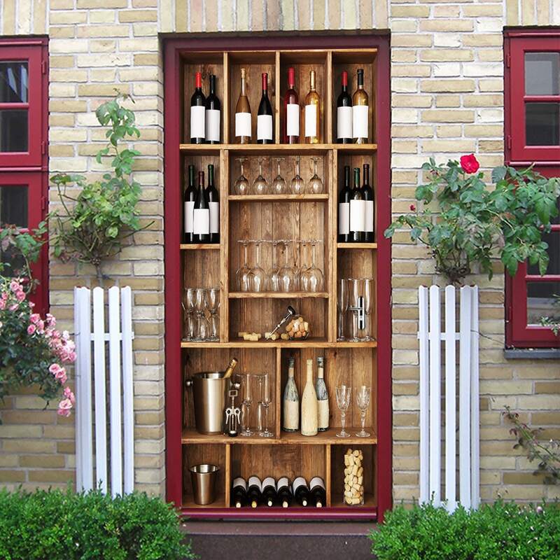 

3D Wine Cabinet Pattern Door Sticker, Multicolor