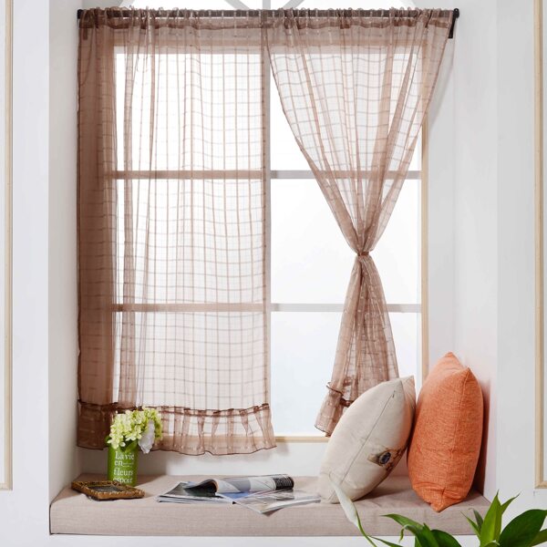 

Plaid Pattern Single Panel Curtain, Coffee brown