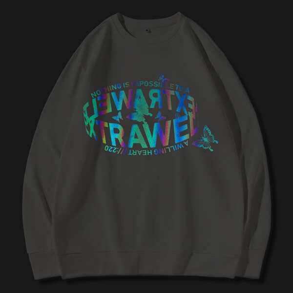 

Men Butterfly & Slogan Graphic Sweatshirt, White