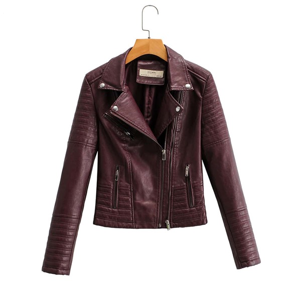 

Faux Leather Moto Jacket, Maroon