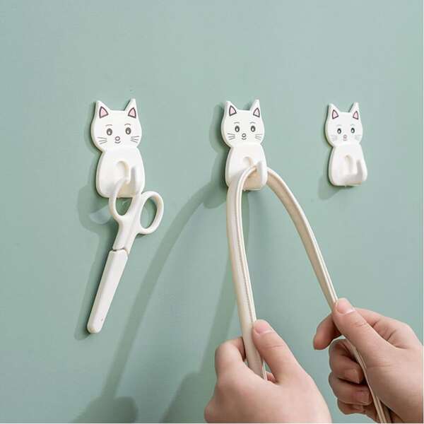 

4pcs Cartoon Cat Wall Hook, White