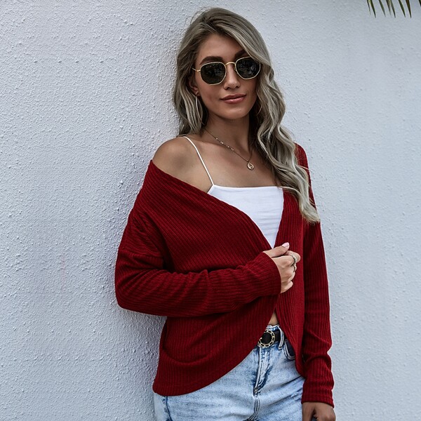 

Solid Criss Cross Back Coat, Burgundy