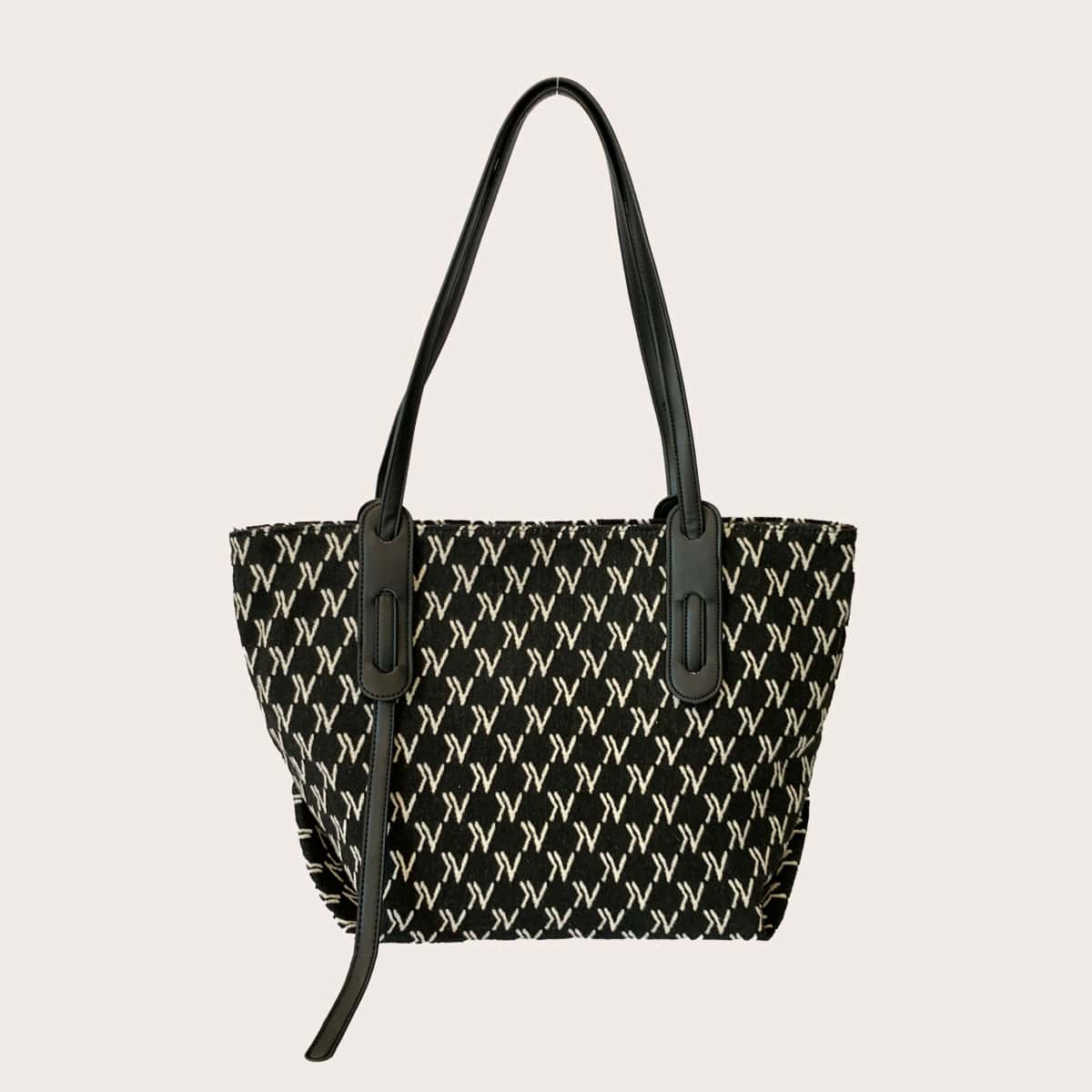 

Graphic Pattern Tote Bag, Black