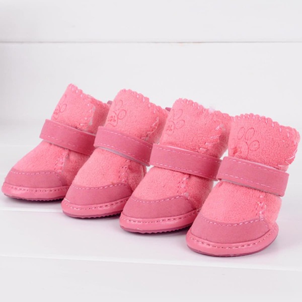 

4pcs Paw Print Dog Shoes, Pink