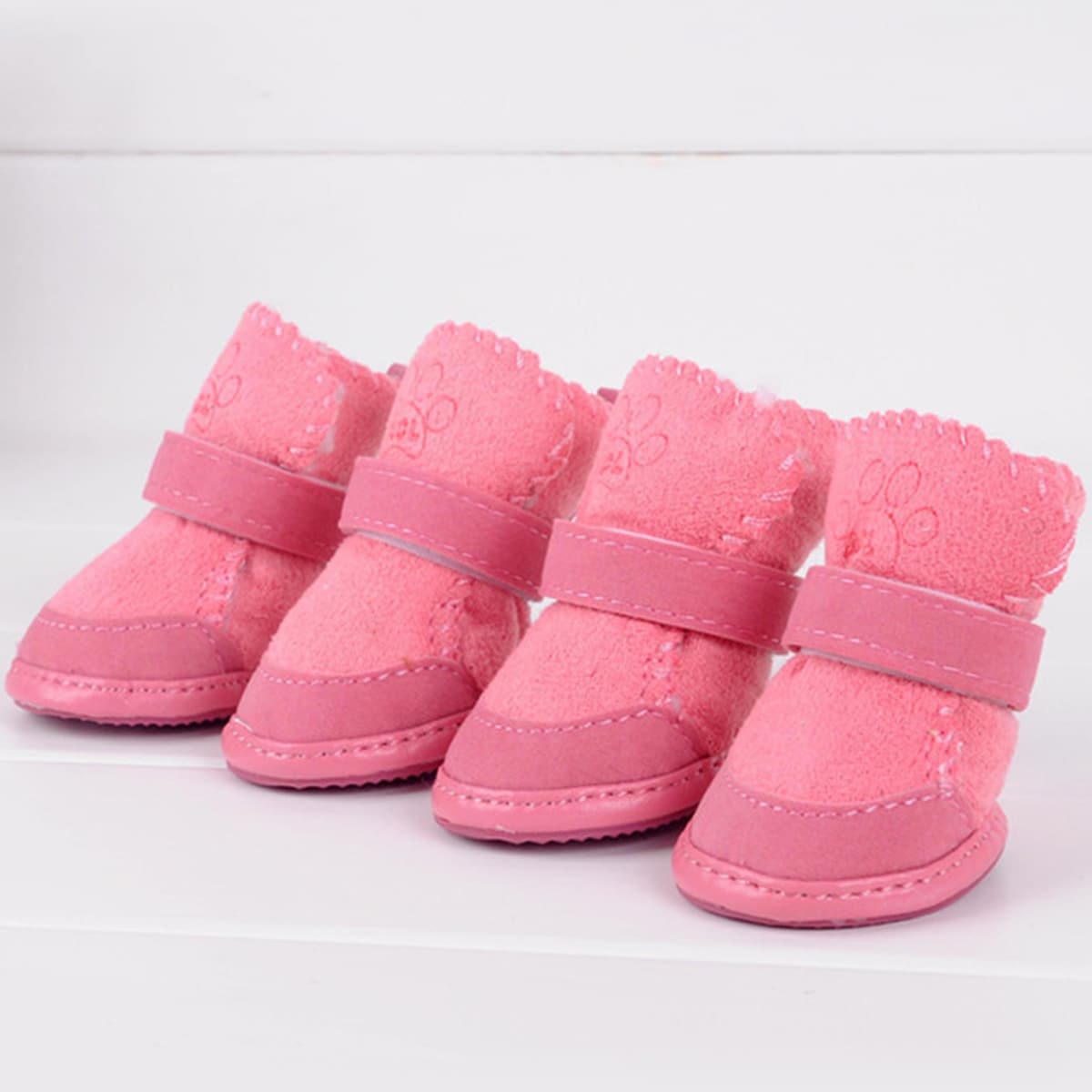 

4pcs Paw Print Dog Shoes, Pink