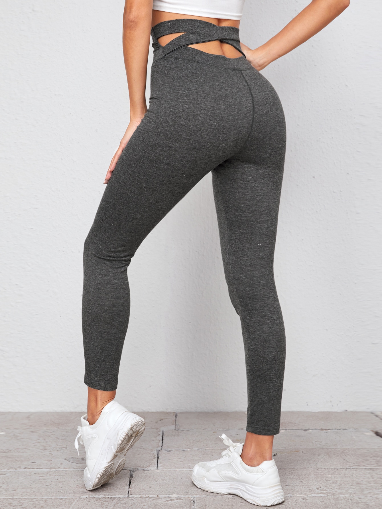 Crisscross Wide Waistband Solid Leggings thumbnail