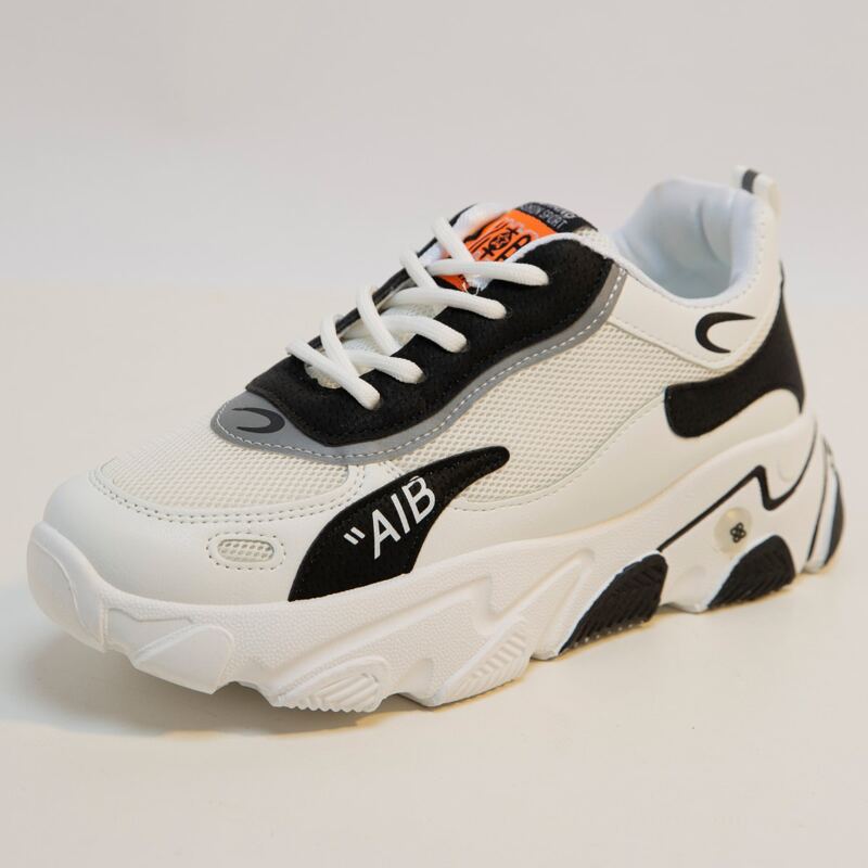 

Colorblock Lace-up Mesh Chunky Trainers, Black and white