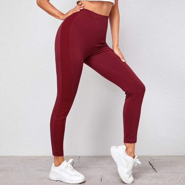 

Elastic Waist Rib-knit Panel Leggings, Burgundy
