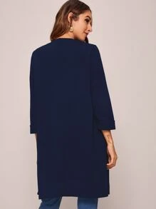 SHEIN LUNE Open Front Pocket Detail Coat - Navy Blue - View 2