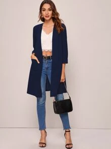 SHEIN LUNE Open Front Pocket Detail Coat - Navy Blue - View 4