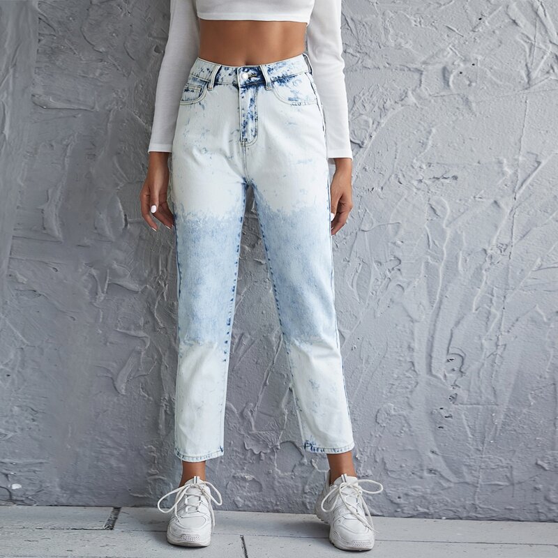 

High-Waisted Slant Pocket Straight Jeans, Light wash