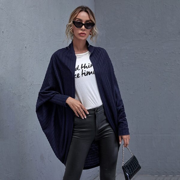 

Open Front Batwing Sleeve Coat, Navy blue