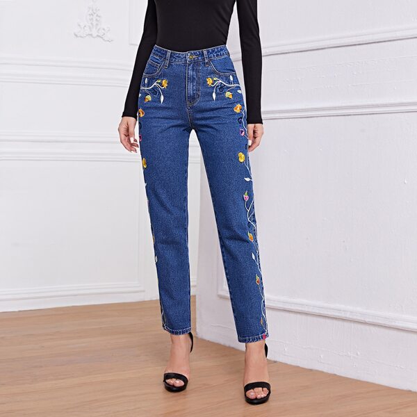 

Embroidered Flower Jeans, Medium wash