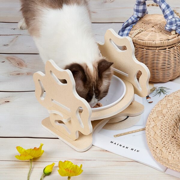 

1pc Cat Feeding Bowl & 1pc Detachable Stand, Apricot