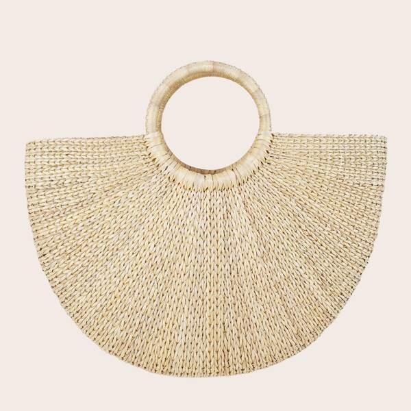 

Round Handle Woven Tote Bag, Beige