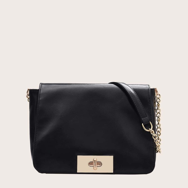 

Twist Lock Flap Shoulder Bag, Black