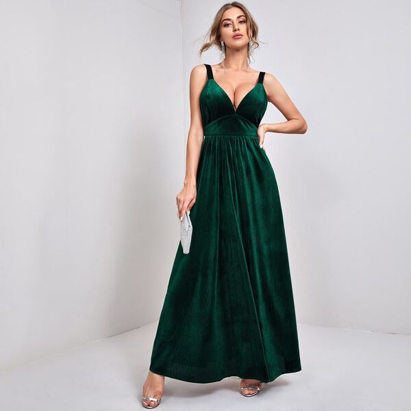 

Split Thigh Velvet Cami Prom Dress, Dark green