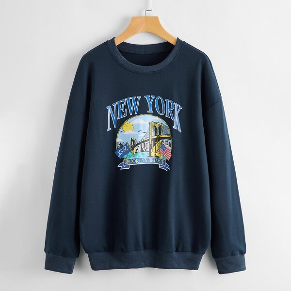 

Plus American Flag And Letter Graphic Sweatshirt, Navy blue