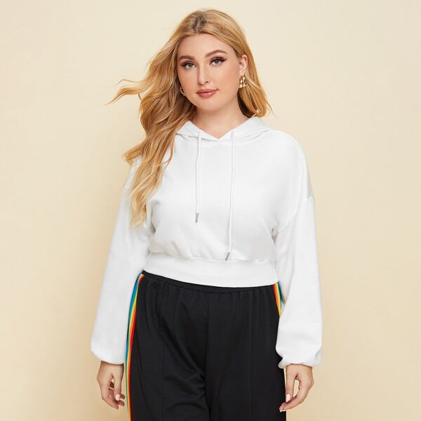 

Plus Drop Shoulder Crop Hoodie, White