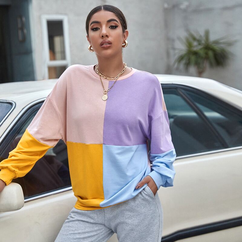 

Drop Shoulder Colorblock Pullover, Multicolor