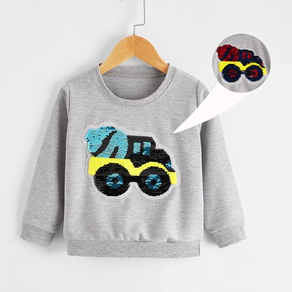 

Toddler Boys Reversible Sequin Car Patched Sweatshirt, Light grey