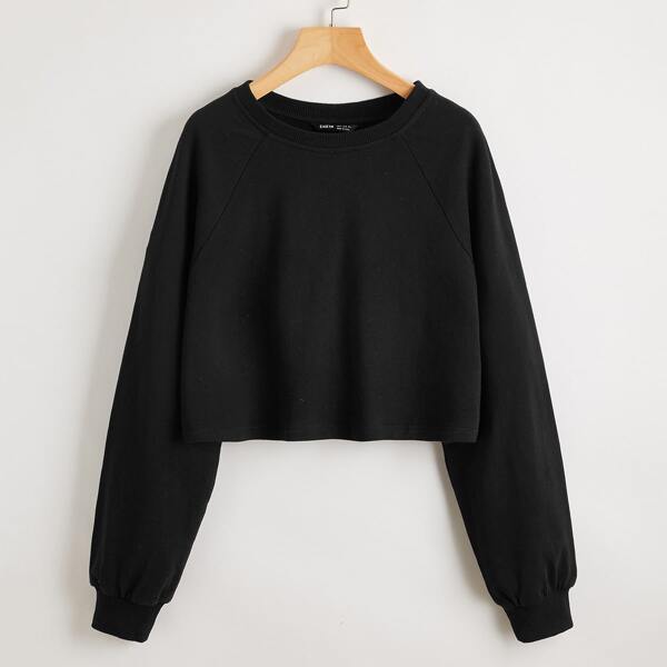

Raglan Sleeve Crop Pullover, Black