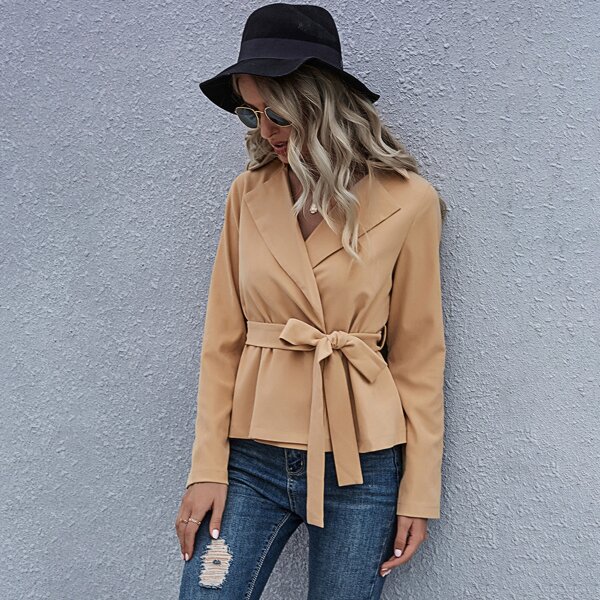 

Solid Self Tie Corduroy Jacket, Khaki