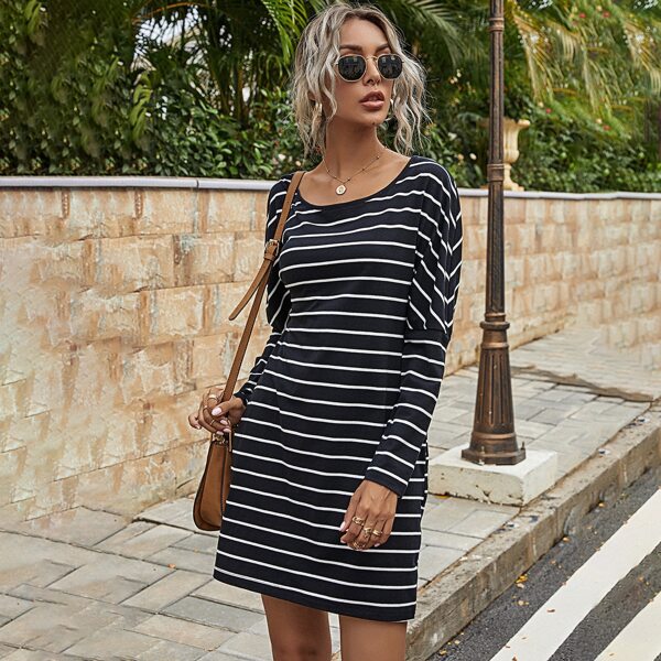 

Striped Drop Shoulder Tee Dress, Black