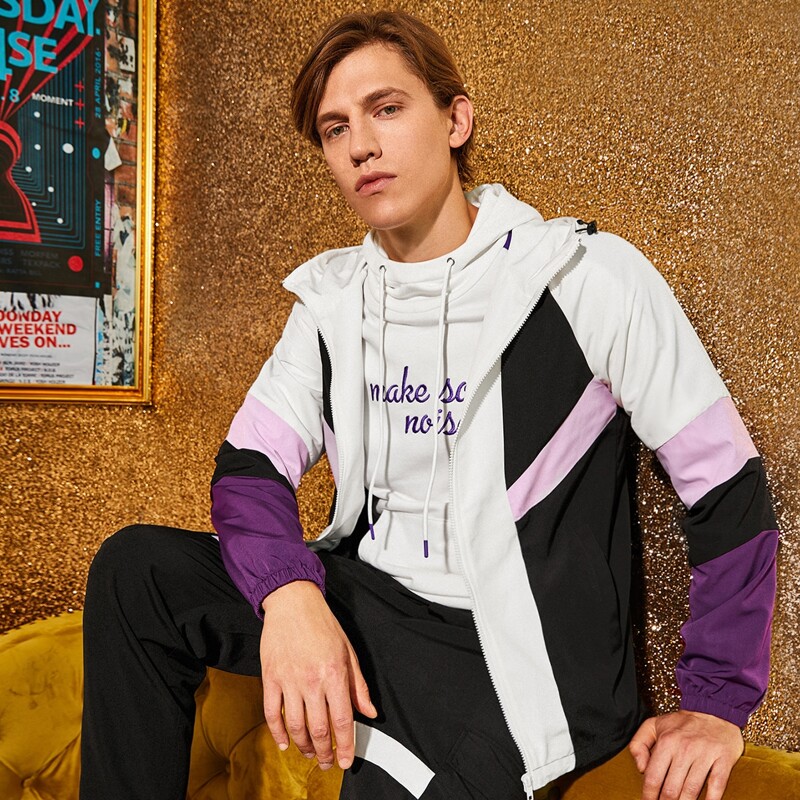 

Guys Color Block Zip Up Hooded Jacket, Multicolor