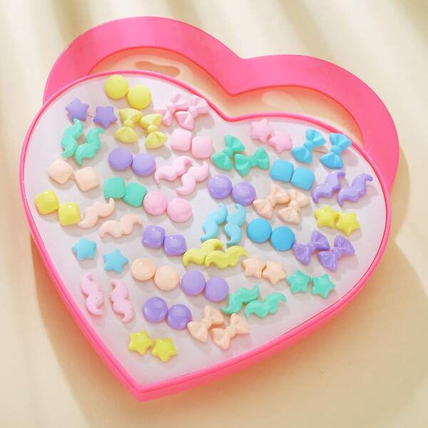 

36pairs Girls Bow & Star Design Stud Earrings, Multicolor