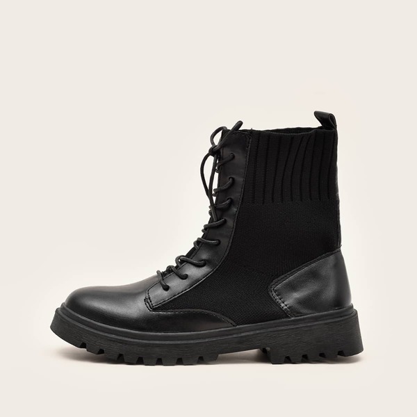 

Minimalist Knit Detail Lace Up Boots, Black