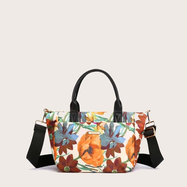 

Floral Graphic Satchel Bag, Multicolor