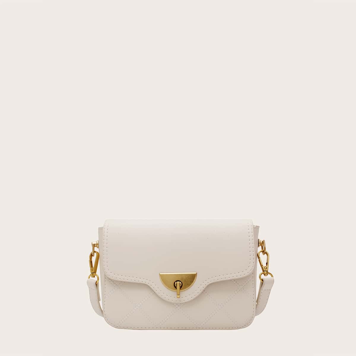 

Quilted Flap Crossbody Bag, Beige