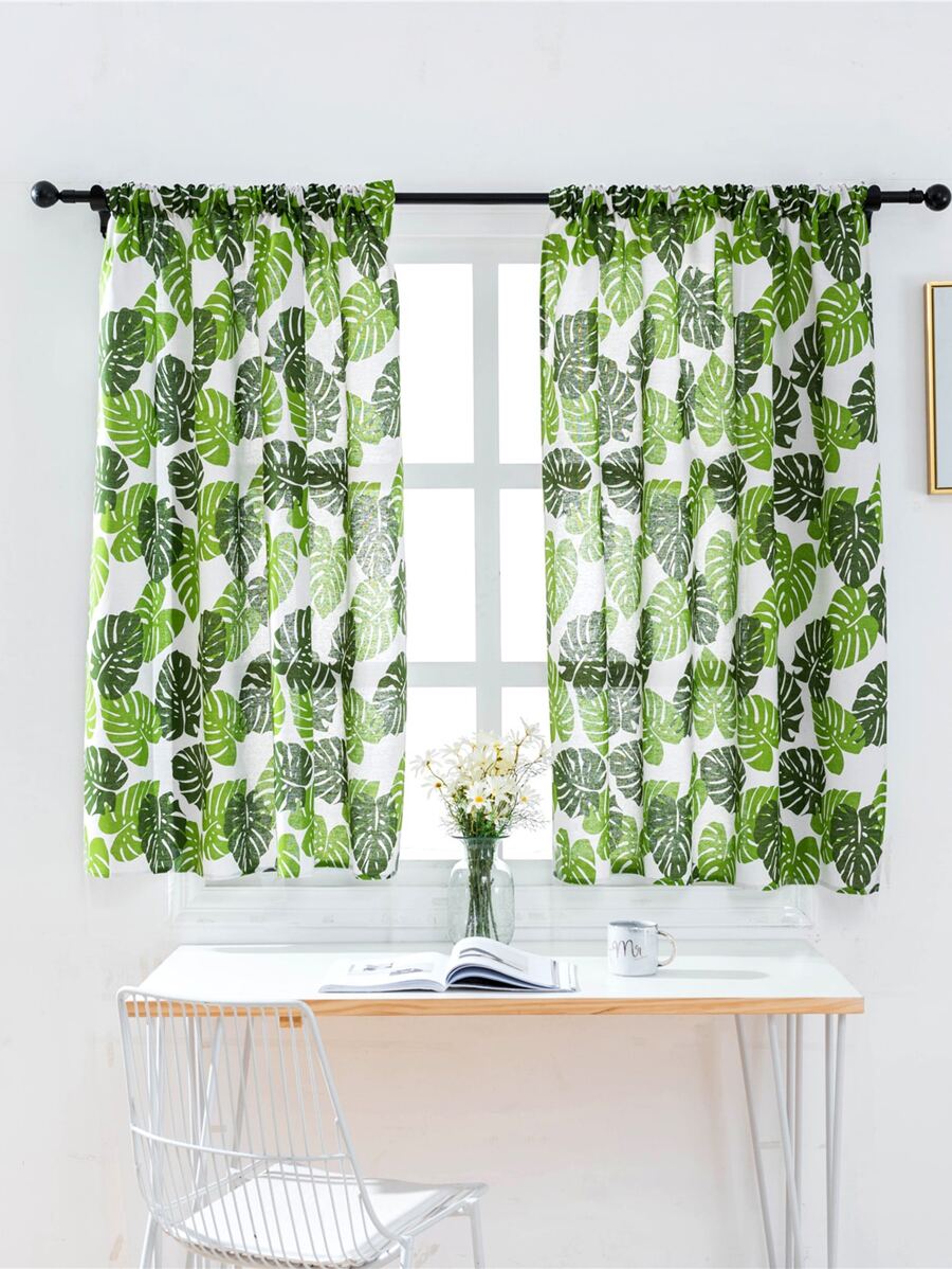 1pc Green Banana Tree Pattern Short Curtain For Kitchen Balcony Home - Multicolor - View 1