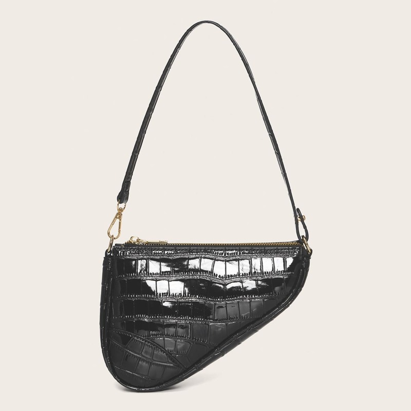 

Croc Embossed Saddle Bag, Black